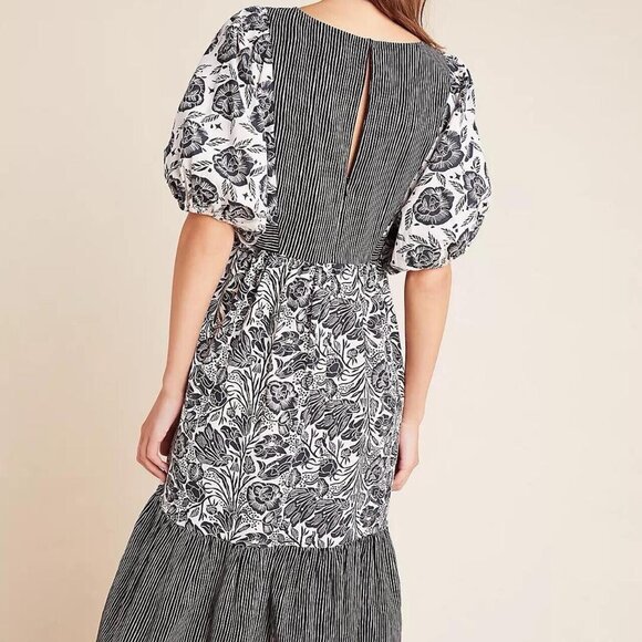 ANTHROPOLOGIE Bloomingprint Dress Adrienne Flounced Midi Floral Size 14 Pockets - Picture 2 of 13